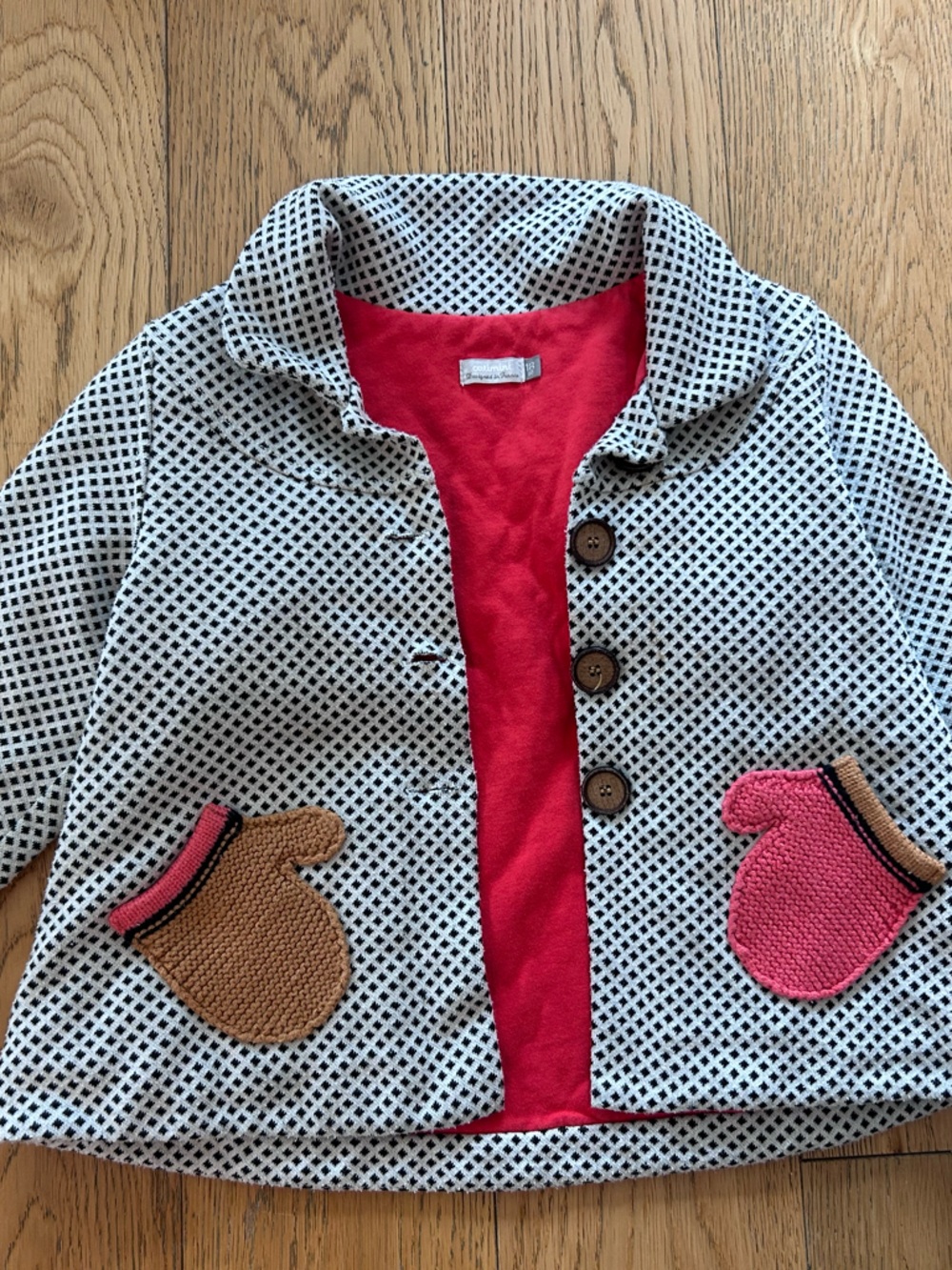 Catimini Black & White Patterned Girls' Jacket with Pink Lining